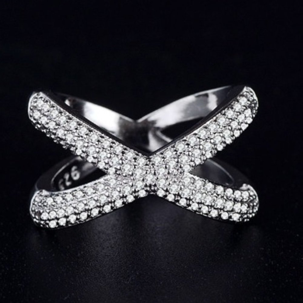 ✨ X Shape Cross Micro Pave CZ Crystal Infinity Rings for Women, PD432